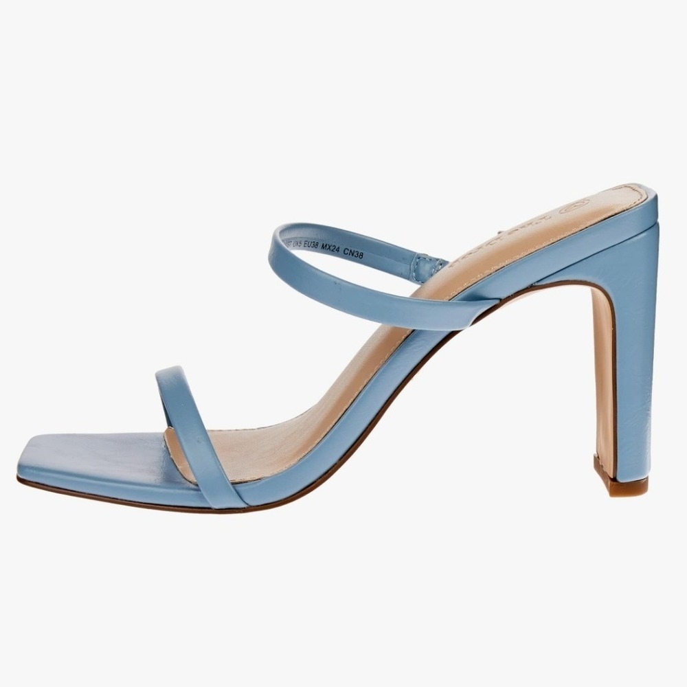 The Drop Avery Dusty Blue Square Toe Double‎ Strap Block Heel Mules Size 6.5